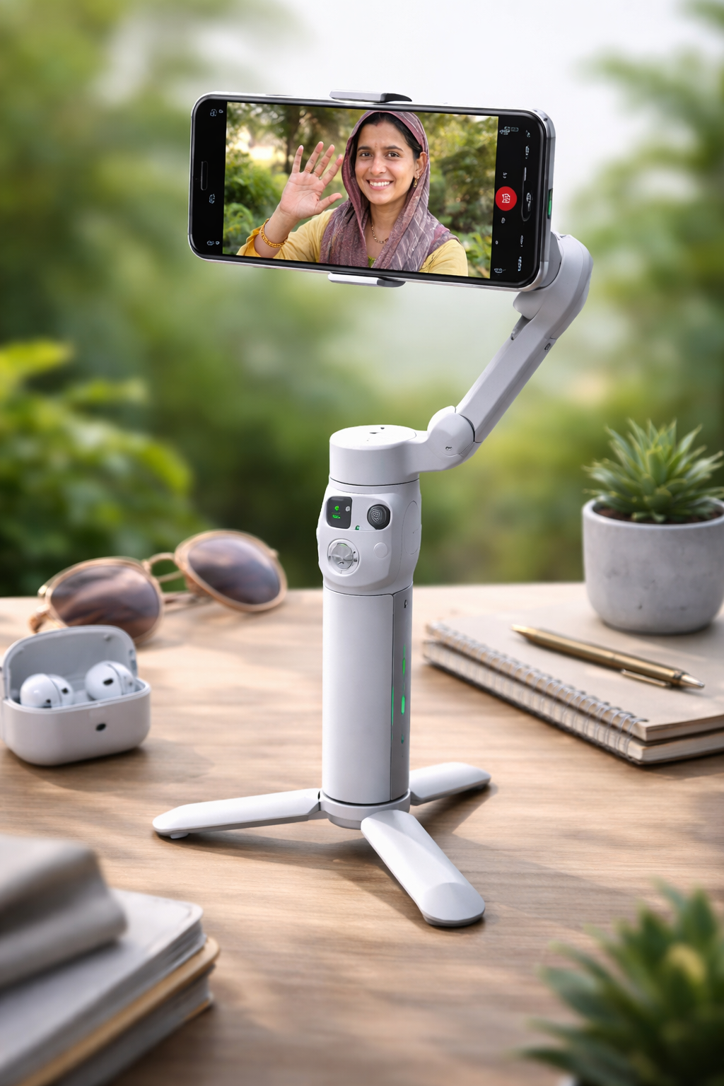 3-Axis Smartphone Gimbal Stabilizer with Tripod | AI Face Tracking | Vlogging & Reels