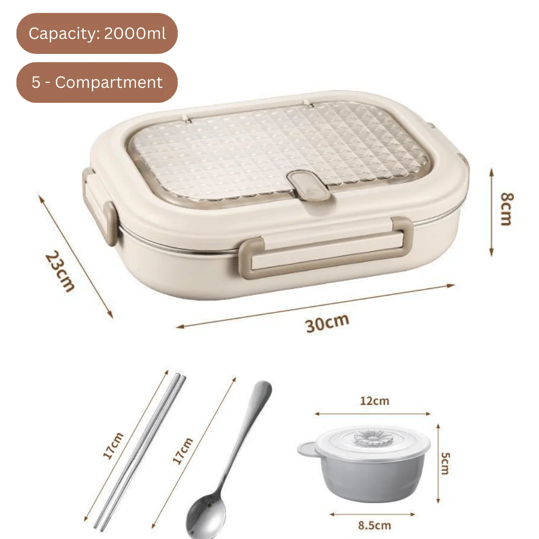 Stainless Steel Leakproof and Microwave-Safe Insulated Lunch Box(2000ml)