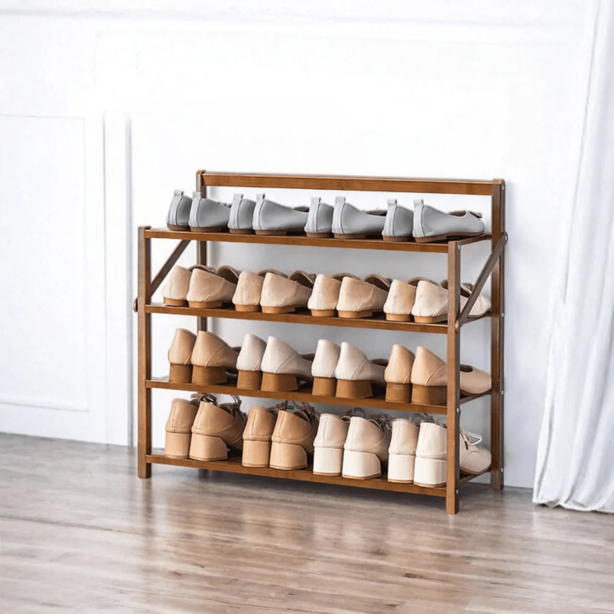 Multi-Use Foldable Wooden Shoe Storage Shelf (68cm)