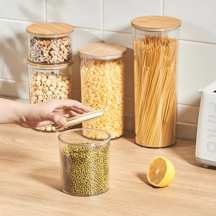 Multi-Purpose Airtight Plastic Transparent Food Storage Jar with Bamboo Lid