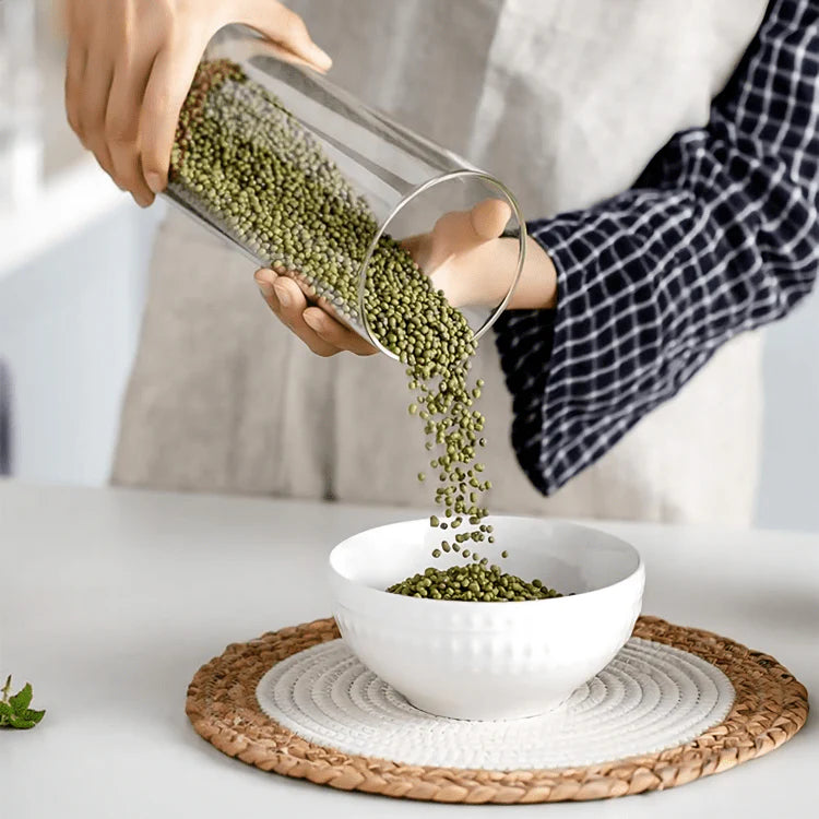 Multi-Purpose Airtight Plastic Transparent Food Storage Jar with Bamboo Lid