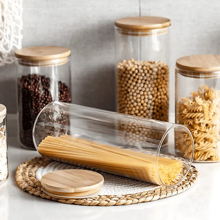 Multi-Purpose Airtight Plastic Transparent Food Storage Jar with Bamboo Lid