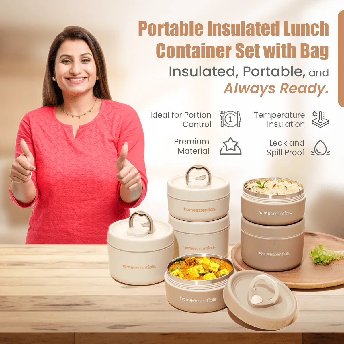 4 Pcs Portable Insulated Lunch Container Set with Bag